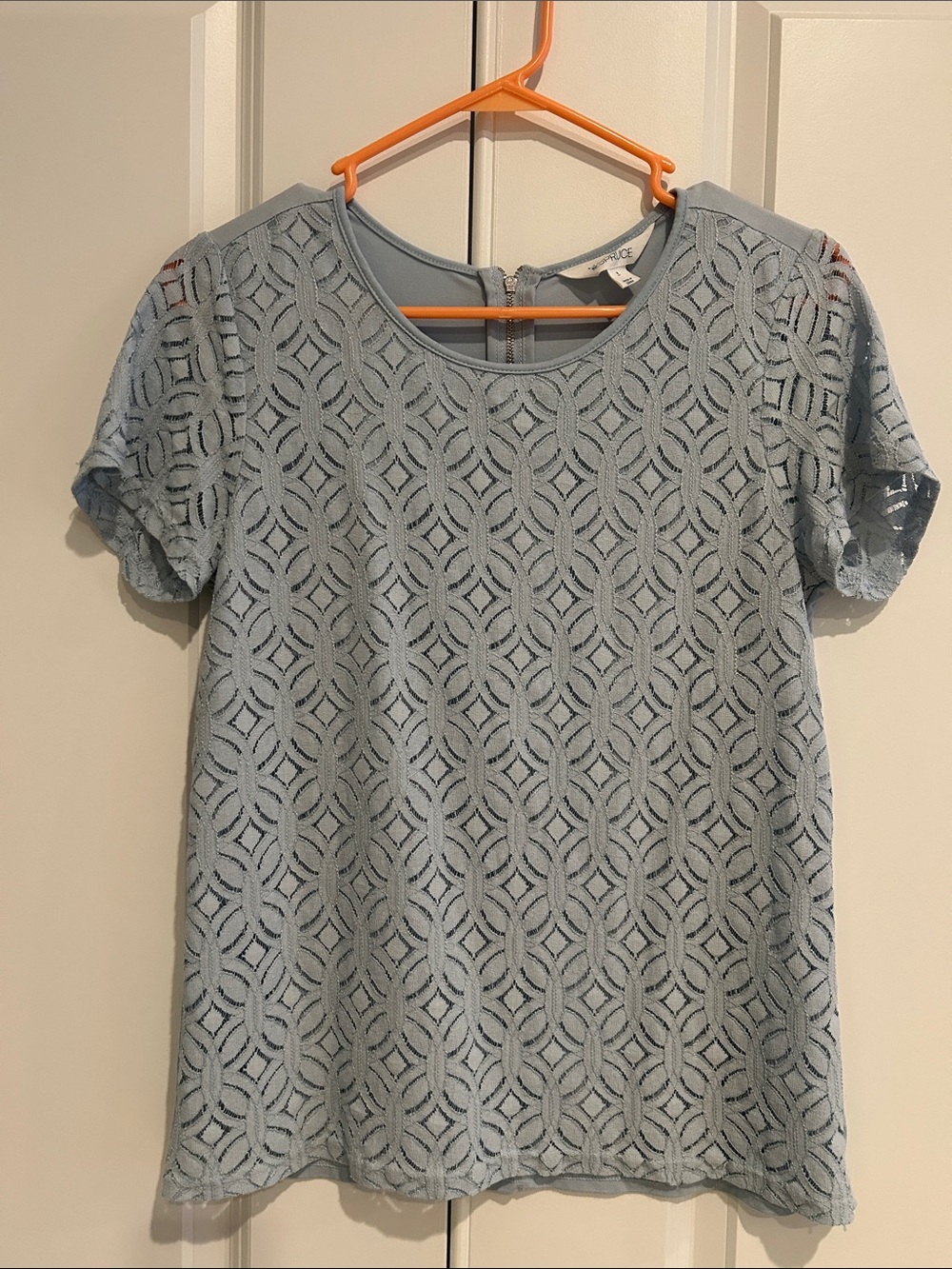 Market & Spruce Powder Blue Lace Short Sleeve Top